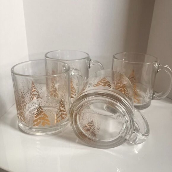 Vintage Dansk Golden Pines Glass Mugs Set Of 4 Versatile Holiday Christmas Winte - Picture 4 of 5